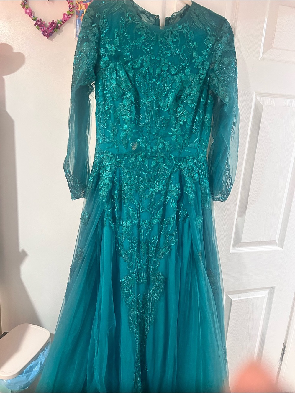 LARA Teal green Long Sleeve Evening Gown - Picture 1 of 2